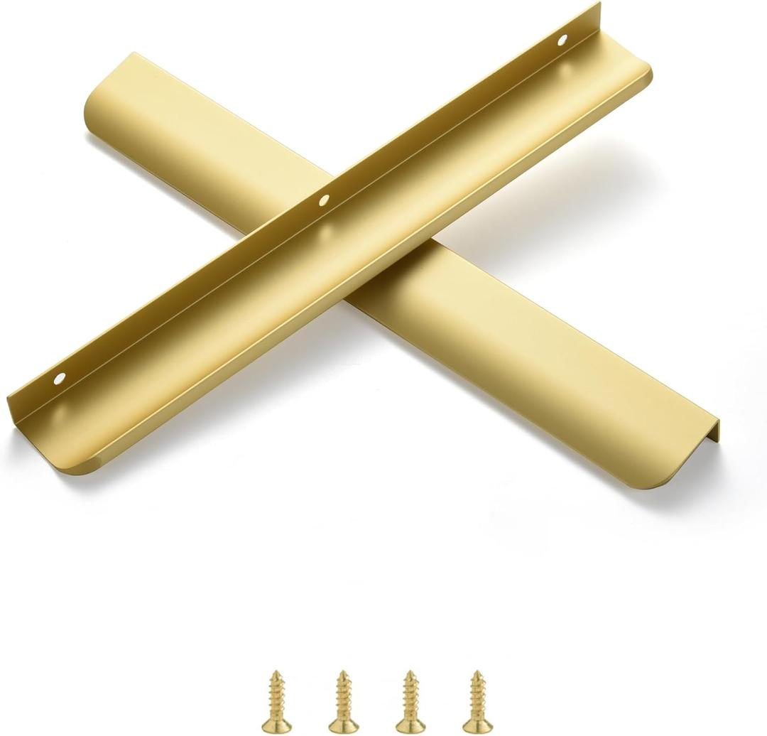 Satanga Edge Finger Pulls for cabinets Kitchen Concealed Drawer Pull Aluminum Hidden Door Long Handles for Home Pack of 5 Modern Matte Brass 11.81 inch Overall Length Easy Installation