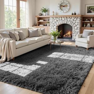 5x8 Fluffy Shag Area Rugs for Living Room Bedroom: Soft Plush Carpet Grey