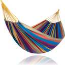 SUNCREAT Outdoor Double Hammock, Portable Tree Colorful Hammock, Colorful Stripes (Rainbow Stripes)