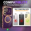 Fiyart Cute Magnetic Wave Frame Curly Shape for Samsung Galaxy S24 Ultra Case with Screen Protector, Luxury Plating Shockproof Phone Case for Women Girls for Samsung Galaxy S24 Ultra,Dark Purple