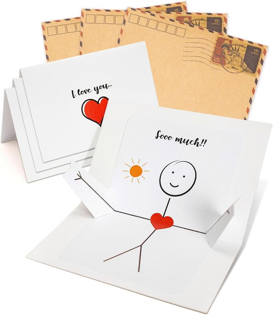 3 x Pop Up I Love You Cards Set of 3 with Envelopes, Love Note Greeting Cards for Valentines Day, Mothers Day, Fathers Day, Birthday, Standard