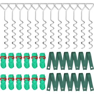 Sintuff 12 Set Tree Stakes and Supports Kit for Anti Hurricane Leaning Trees Straightening Heavy Duty 15. 75" Spiral Tree Stake with 13. 12 ft Ropes and 15. 75'' Support Straps (Green)