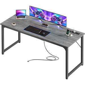 PRAISUN 63 X 24 Inch Office Computer Desk with Power Outlets and USB-C Port, Larger and Longer Gaming Desk, for Home Office, Study, Writing Work from Home Table, Metal Frame, Grey