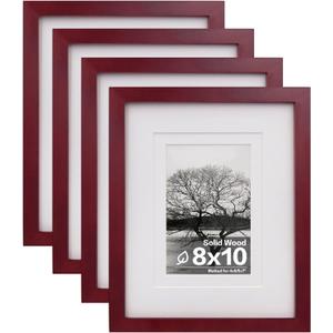Egofine 8x10 Picture Frames 4 Pack - Wood Frames Covered by Plexiglass for Pictures 4x6 or 5x7 with Mat or 8x10 Without Mat, Photo Frames for Table Top and Wall Display, Cherry Red