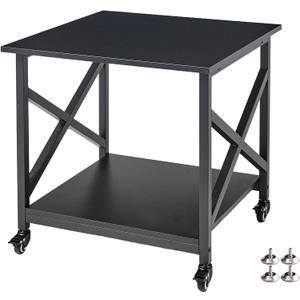 Fannova 2 Tier Large Printer Stand, 23.6 x 23.6 x 22.6 Inches Square Printer Table with Storage Shelf, Rolling Printer Cart with Industrial Wheels for Home Office, Mini Fridge Stand Table - Black