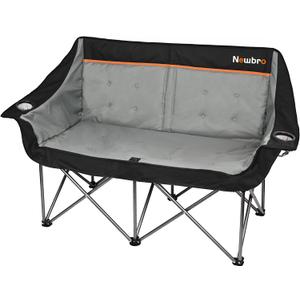 Oversized Double Camping Chair for Adults, Fully Padded Folding Camping Chairs Loveseat, Big Heavy Duty Outdoor Patio Lawn Chair with Arm Cup Holder (Black)