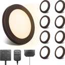 V4light LED Puck Lights 8 Pack, 6mm Ultra-Thin Plug in Under Cabinet Lighting with Touch Dimmer, Adjustable Color Temp(2700K-6500K), Easy Installation for Kitchen, Pantry, Closet, Bedroom (Brown)