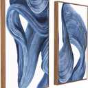 Zessonic Blue Abstract Wall Art Set of 2- Framed Twist Stroke Minimalist Graffiti on White Background Modern Canvas Artwork for Living Room, Bedroom, Office Decor, 16 x 24 Inches x 2