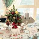 SY Super Bang 2PCS Velvet Reindeer Christmas Decorations, Beige Flocking Deer Figurine Statue Table Decorations, for Home Holiday Xmas Gift Party Decor.