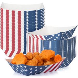 Gejoy 100 Pieces 2 lb Paper Food Tray 4th of July Paper Nachos Trays Disposable Patriotic Party Trays for Serving Food Paper Food Boats for Independence Day Memorial Veteran's Day (American Flag)
