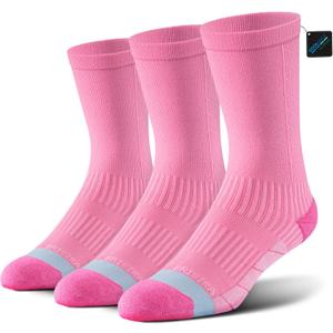 BRISIRA Coolmax Bamboo Viscose Compression Running Crew Socks Women Moisture-Wicking Anti-Blister Cooling Athletic Mid Calf (8-10, 3 Pairs Pink)