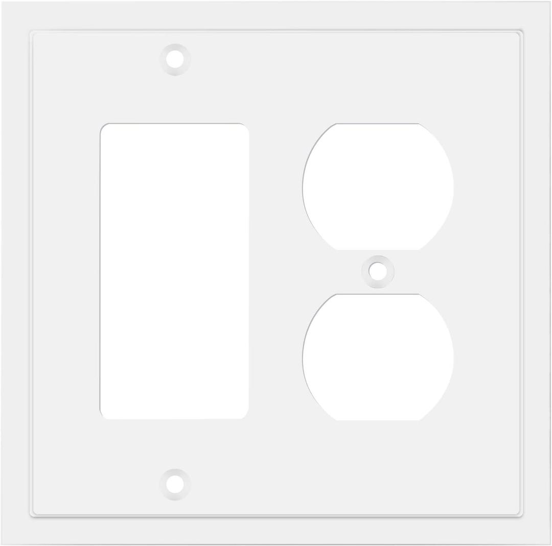 Henne Bery Modern Edge Decorative Wall Plate Switch Plate Outlet Cover, Durable Solid Zinc Alloy (Decorator/Duplex, White)
