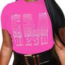 Women's Blessed Rhinestone Graphic Funny Cute Tops Letter Print Casual Loose Summer T-Shirt, S