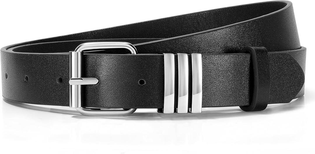 WERFORU Women Leather Belt Fashion Leather Waist Belt for Jean Dress with Gold/Silver Buckle (39.4" Length, Fit waist size 26"-30")