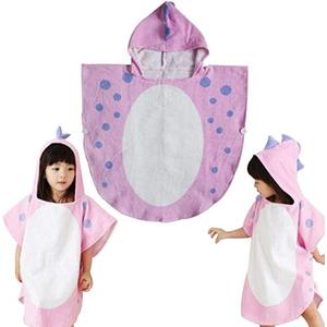 Children Bath Towel Robe Kids Hooded Beach Swimming Poncho Dinosaur Pattern for Kids 0-8 Years (Pink)