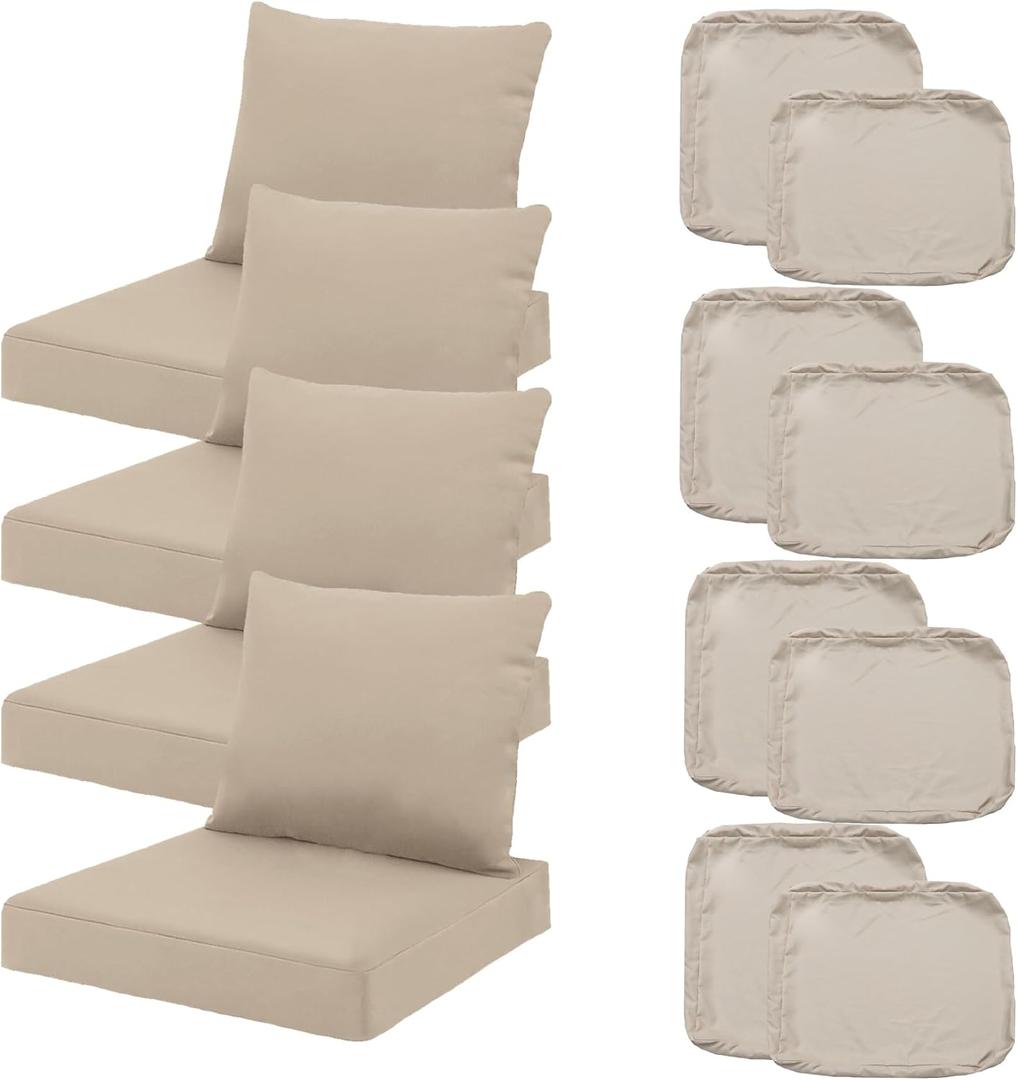 Outdoor Seat Cushion Cover Set of 4, Patio Cushion Covers Replacement Waterproof Backrest and Deep Seat Cushion Covers Set for Patio Furniture(24 x 20 Inch, 24 x 24 x 4 Inch, Tan)