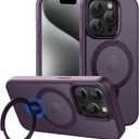 Magnetic Case for iPhone 15 Pro 6.1 inch with 360 Rotatable Ring Stand, Compatible with MagSafe Car Phone Mount, Cases Cover Phone Holder for Desk Meeting/Videos Dark Purple