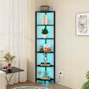 6-Tier Corner Shelf with LED Lights - 65" Tall Narrow Bookshelf, Standing Shelf with Storage Rack, Sturdy Metal Frame & Waterproof Shelves, Rustic Brown, for Living Room/Bedroom/Bathroom