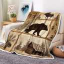 Rustic Cabin Throw Blankets, Farmhouse Country Antique Bear Moose Forest Vintage Wood Cozy Warm Bed Couch Blanket, Hunting Camping White Fleece Flannel Throws to Decorate The Room and Bedroom (60X90)