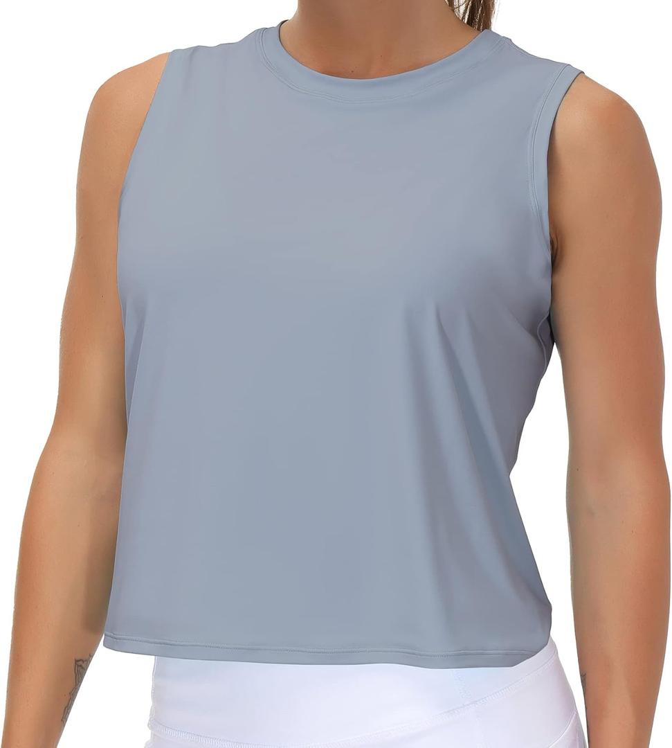 THE GYM PEOPLE Women's Workout Tops in Ice Silk Quick Dry Sleeveless (Blue, XS)