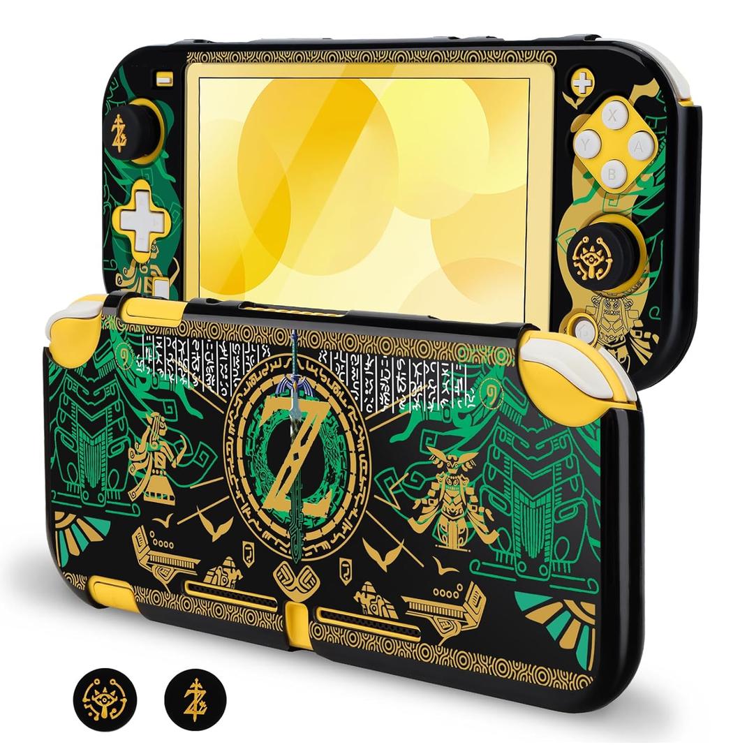 DLseego Protective Case for Switch Lite Version, Hard Shell Cute Cover Case for Games Accessories with 2PCS Thumb Grips Caps - Golden Sword
