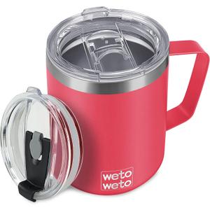 WETOWETO 14 oz Coffee Mug, Vacuum Insulated Camping Mug with Lid, Double Wall Stainless Steel Travel Tumbler Cup, Coffee Mugs Outdoor, Powder Coated Watermelon Red