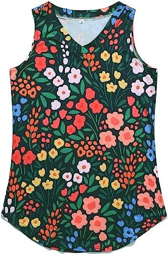 KYKU Women's Tank Top Summer Sleeveless T Shirt Casual V Neck Curved Hem Blouses Size S