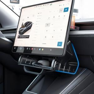 NOVCAPAR Hidden Under Screen Center Console Storage Organizer Compatible with 2024–2025 Tesla Model 3 Highland & 2025–2026 Model Y Juniper, Magnetic Installation, AntiSlip (Black)