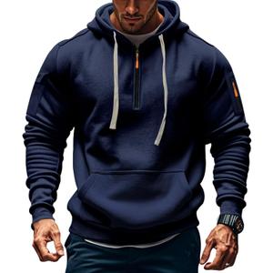 Men's Fleece Workout Athletic Pullover Hoodie Long Sleeve Basic Quarter Zip Pullover Sweatshirt with Kanga Pocket (XX-Large, Navy-1)