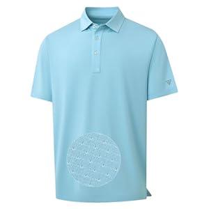M MAELREG Mens Golf Shirts Moisture Wicking Dry Fit Business Casual Stretch Jacquard Short Sleeve Golf Polo Shirts for Men (Light Blue, Large)