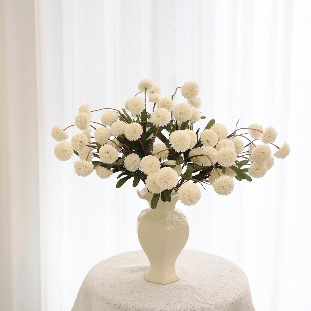 12Pcs Fake Kiku Flowers, Artificial Small Chrysanthemum Balls with Stems, Faux Silk Mini Pompon Mums for Vase Floral Arrangement DIY Bouquets Wedding Party Table Centerpieces Home Decor (No Vase) (Beige)
