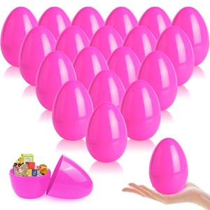 HSLCGF 24 Pack Plastic Easter Eggs Large 3.5 Inch Empty Eggs Bulk Fillable for Easter Theme Party Favor Basket Stuffers Holiday Decoration(Pink)