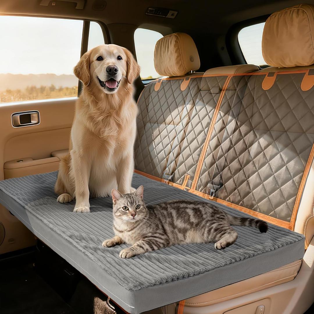 Dog Bed Mat for Car Backseat, Non-Slip Waterproof Car Seat Mat for Dogs & Pets with 2-Inch Thick Foam & Easy Clean Dog Pad Cover Suitable for Travel, Camp, Home (23.5x51in, Grey)