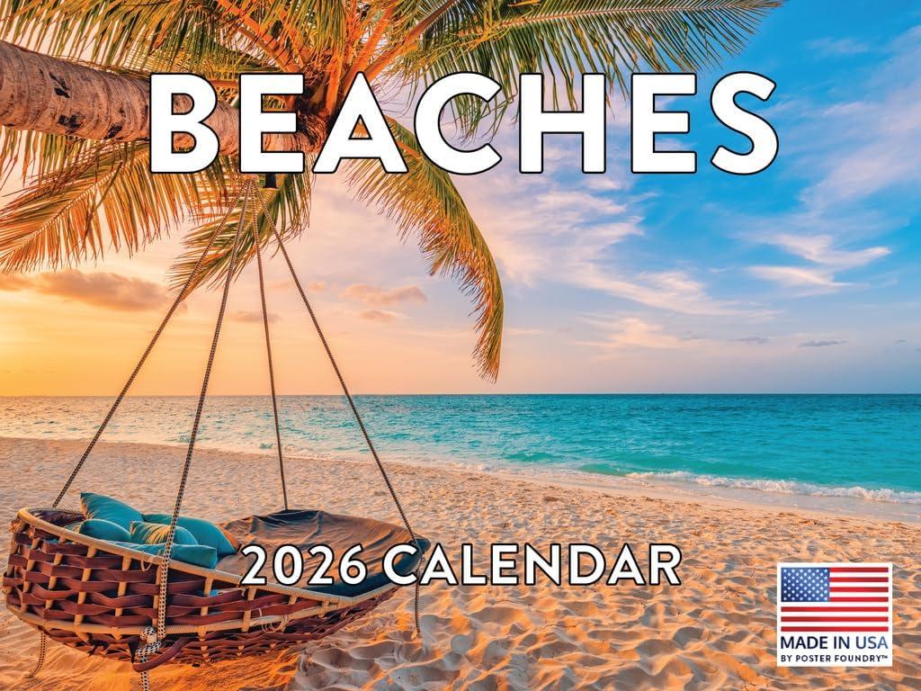 2 x Beach Calendar 2026 Tropical Beaches Gifts For Beach Lovers Ocean Island Monthly Wall Calender 12 Month | American Made In The USA