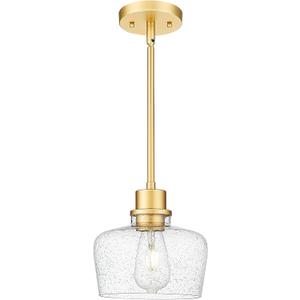 Emak 8 Inch Gold Pendant Light Fixtures, Modern Pendant Lights Kitchen Island with Seeded Glass Shade, 1 Light Hanging Light for Kitchen Island, Dining Room, Bathroom, Bedroom, PL122-GD