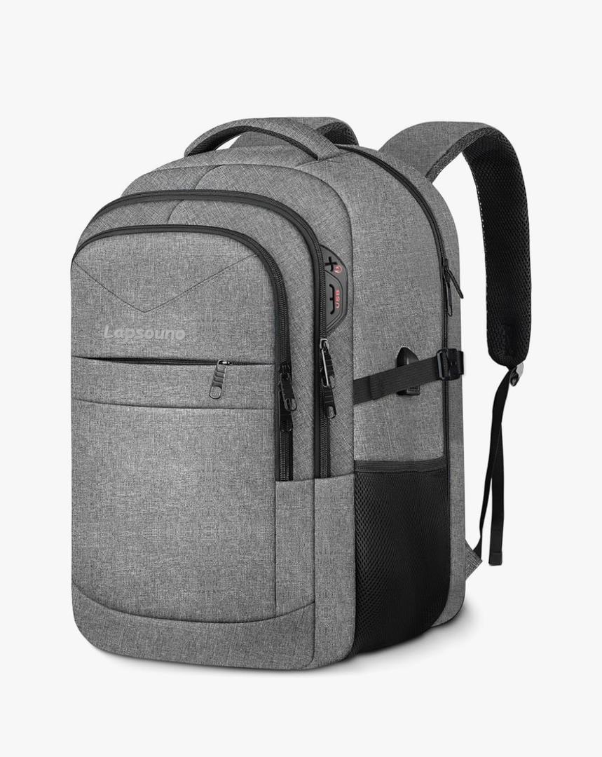 Lapsouno Extra Large Laptop Backpack, 17 Inch Carry on Travel Backpack, Anti-Theft College School Computer Bag with USB Port, Gift for Men Women, Grey