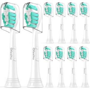 Ofashu Replacement Toothbrush Heads Compatible with Philips Sonicare Protectiveclean C1 C2 4100 5100 6100 9024 6250, White, 10 Sonic Electric Brush Head (Green White, Medium)