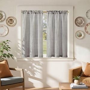 jinchan Striped Linen Kitchen Curtains 45 Inches Tier Curtains Farmhouse Modern Cafe Style Small Window Treatments Airy Light Filtering Rod Pocket for Living Room Bathroom 2 Panels Charcoal Grey