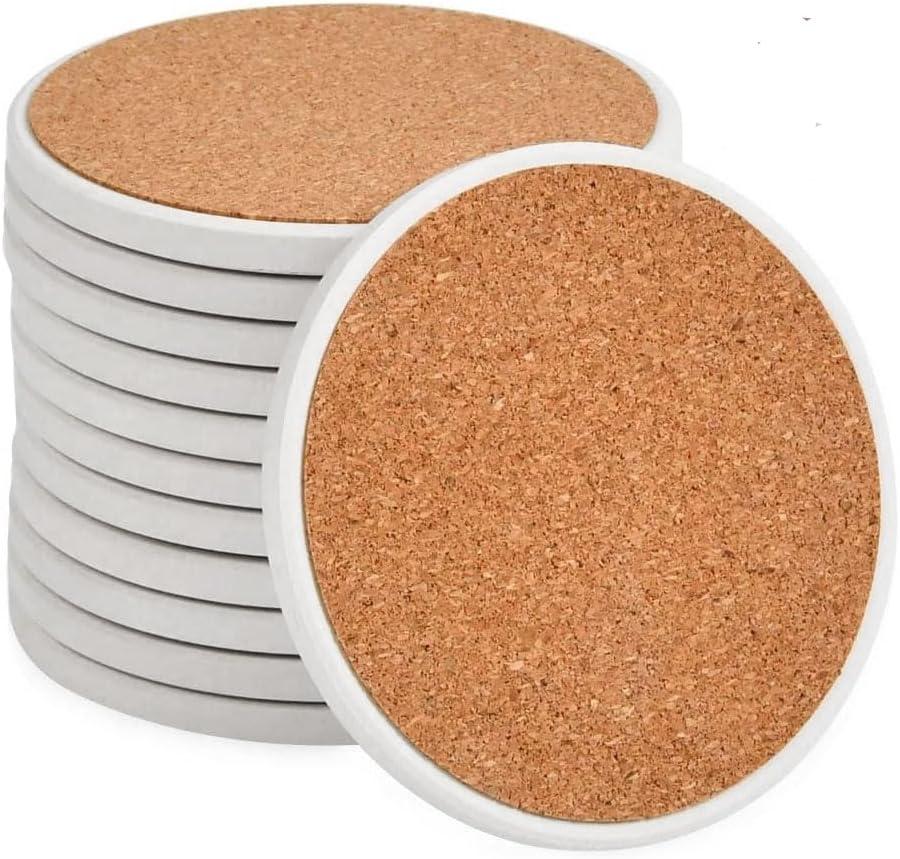144pcs Coaster Blanks, 4.25" Round Ceramic & Cork Pad Tiles, Sublimation Blanks Bulk Wholesale, Double Side for DIY Painting, Heat Transfer Printing