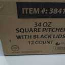 Square Plastic Pitcher with Black Lid, 34 oz - Case Pack of 12 - For Juice, Water, Iced Tea, and Buffet Beverage Service