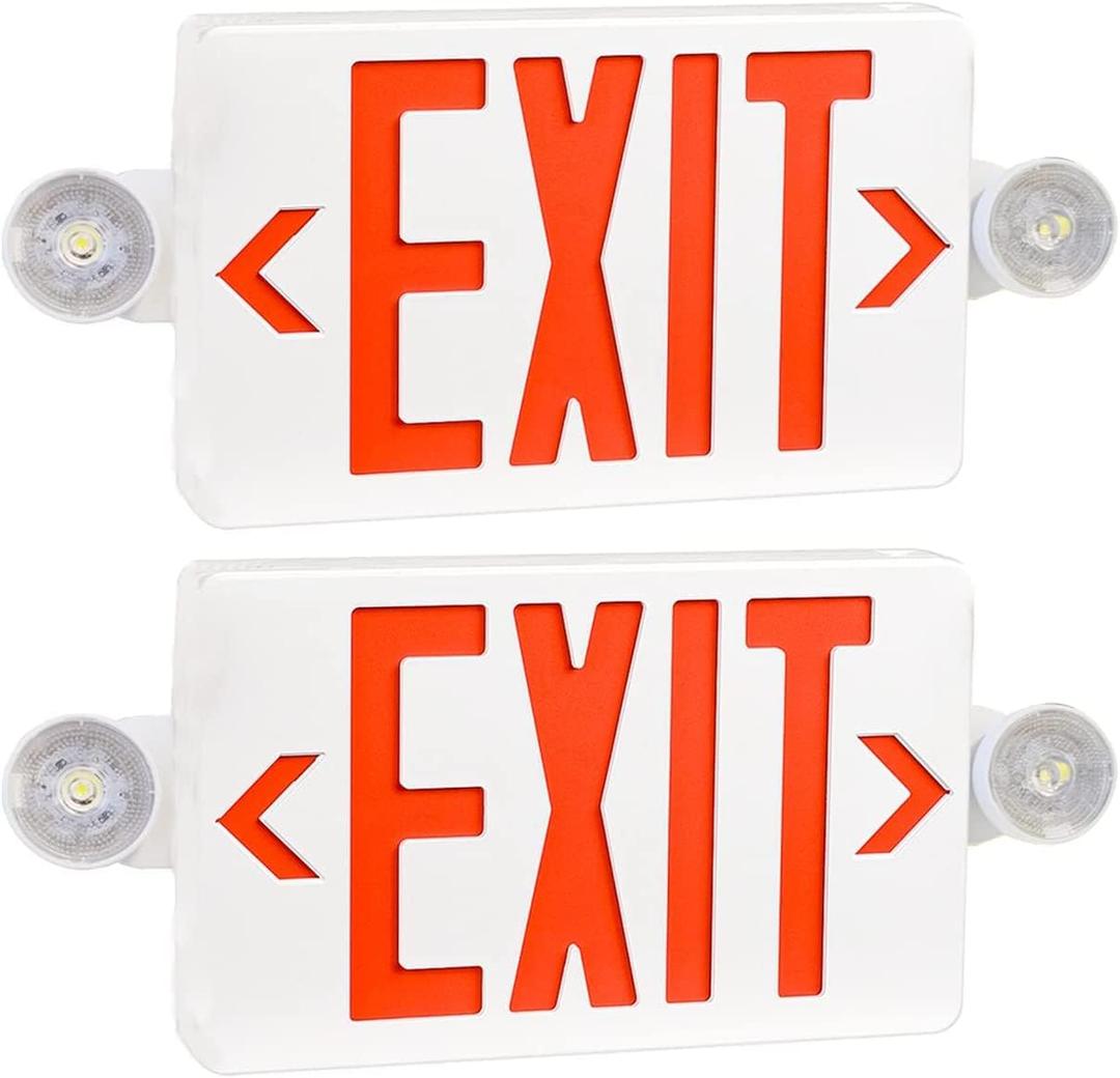 OSTEK 2 Pack Red LED Exit Sign with Emergency Lights, Two Adjustable Head Emergency Exit Lights with Battery Backup, Dual LED Lamp ABS Fire Resistance UL-Listed 120-277V