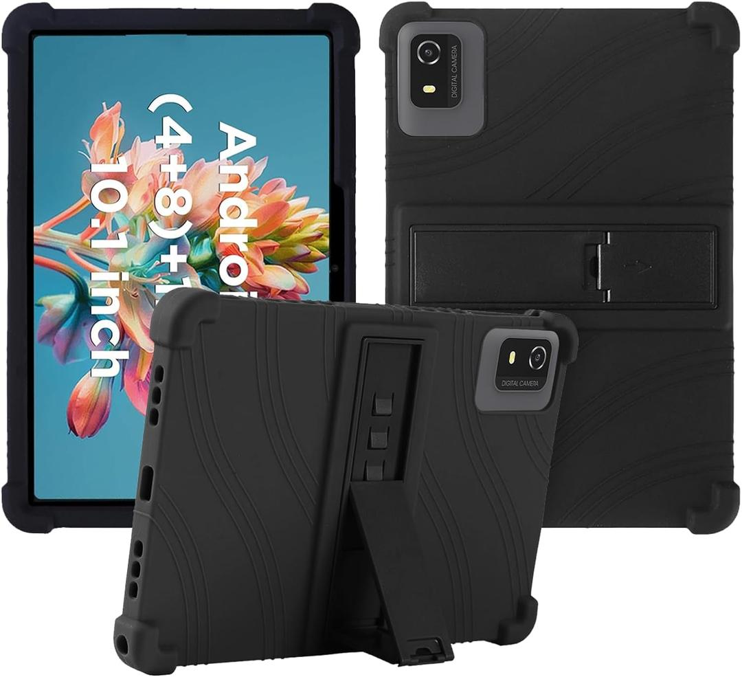 Case for CWOWDEFU C18 Android 14 Tablet 10.1 in,Soft Silicone Protector Cover for CWOWDEFU C18 Android 14 Tablet, Kids Friendly,Adjustable Stand Tablet Cover,4 Corners Thicken Shockproof (Black)