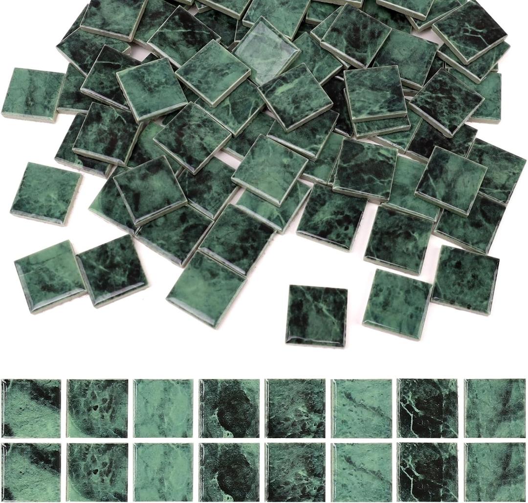 121 Pcs Bulk Mosaic Tiles Glazed Ceramic Mosaic Tiles 1 inch Forest Green Small Square Tiles Crafts DIY Decoration Wall Floor Tile Vases Garden