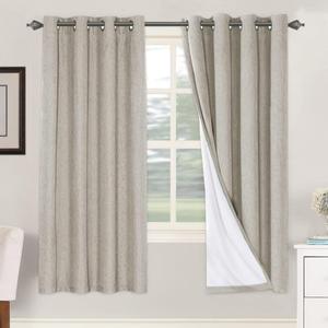 H.VERSAILTEX Linen Blackout Curtains 72 Inches Long 100% Absolutely Blackout Thermal Insulated Textured Linen Look Curtain Draperies Anti-Rust Grommet, Energy Saving with White Liner, 2 Panels, Stone