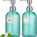 HBlife 2 Pack 16 Oz Glass Soap Dispenser with Stainless Steel Pump, Kitchen Bathroom Refillable Lotion Dispenser (Green)