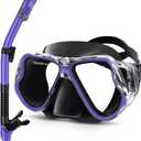 Greatever Dry Snorkel Set,Panoramic Wide View,Anti-Fog Scuba Diving Mask,Professional Snorkeling Gear (Adults, Black Purple)