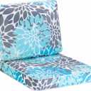 JMGBird Outdoor Chair Cushions Set - 19"x19" Tufted Seat & Back Cushions, Water-Resistant UV-Treated Polyester for Patio Furniture (Light Blue With White)
