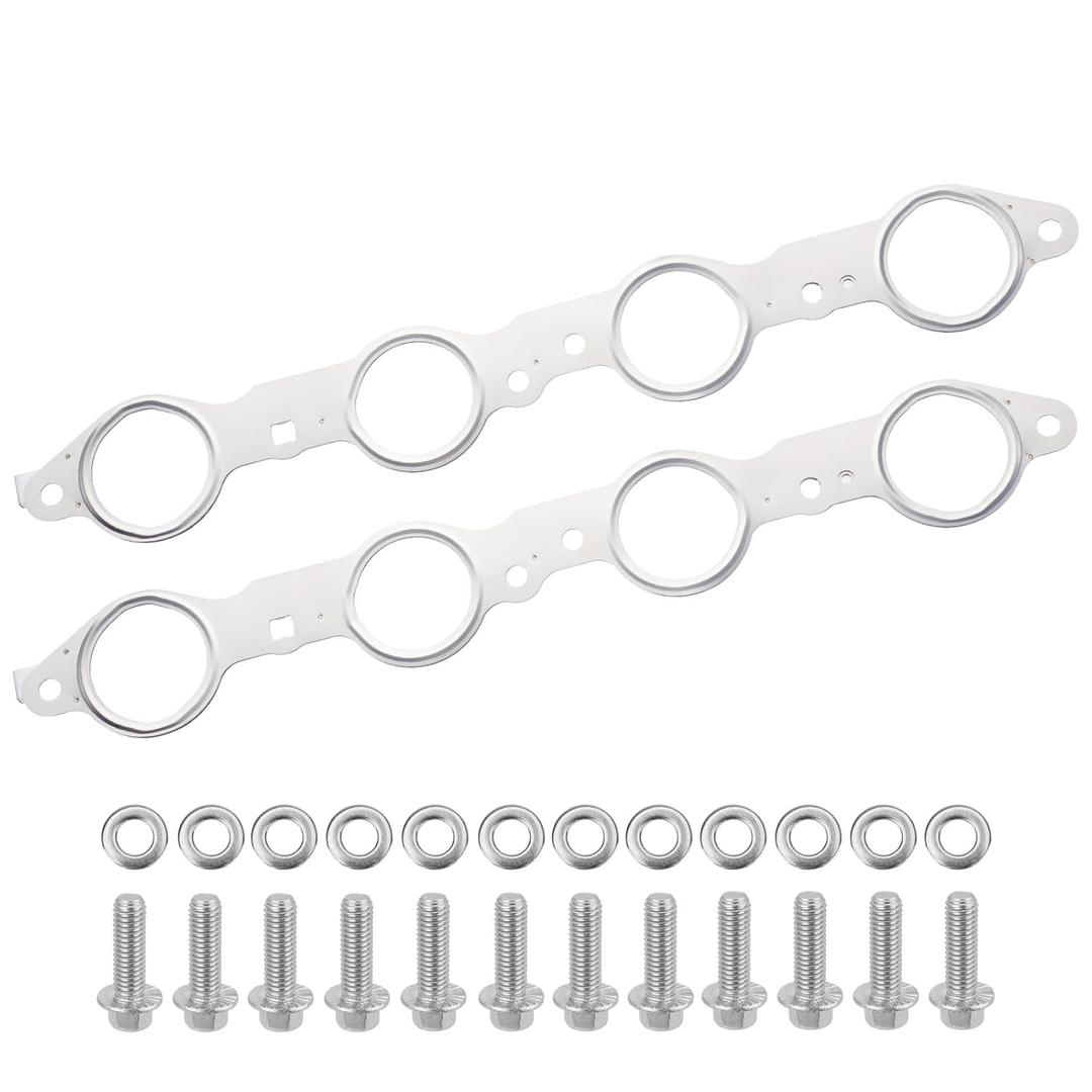 12617944 LS MLS Exhaust Manifold Gasket & Bolts Kit Compatible with GMC Sierra Yukon, Chevy Silverado 1500 Suburban LS Header Gasket LS1 LS2 LS3 LS6 LQ4 LQ9 LM7 4.8L 5.3L 5.7L 6.0L 6.2L OEM# 12558573
