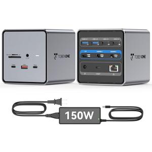 TobenONE USB C Docking Station Dual/Triple Monitors with 150W Power Adapter for Dell/HP/Lenovo/Surface/Asus/Chromebook, 2 HDMI, DP, 5 USB, Ethernet, SD 4.0/Micro SD