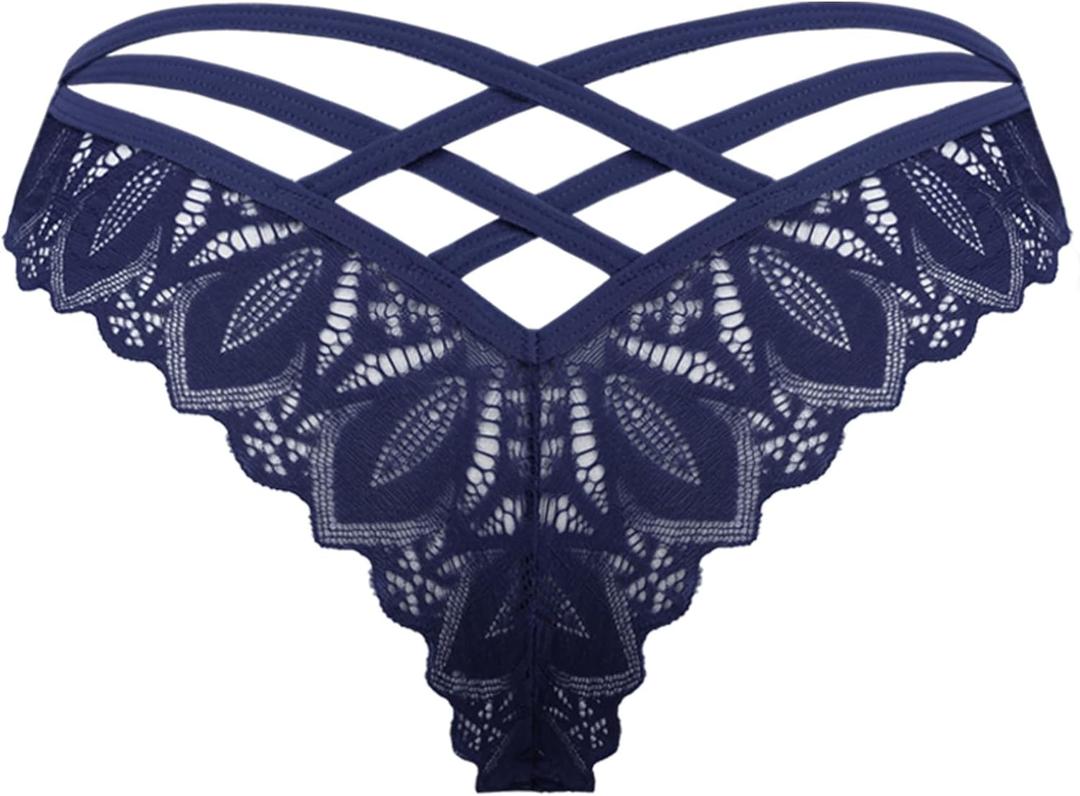 Avidlove Sexy Cheeky Panties for Women Lace Criss Cross Bikini Underwear 1-4 Pack (Blue, S)